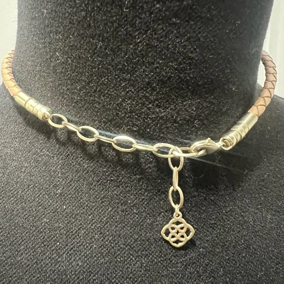 Kendra Scott Cooper Braided Leather pendant Choker Necklace Iridescent Drusy - Picture 3 of 5